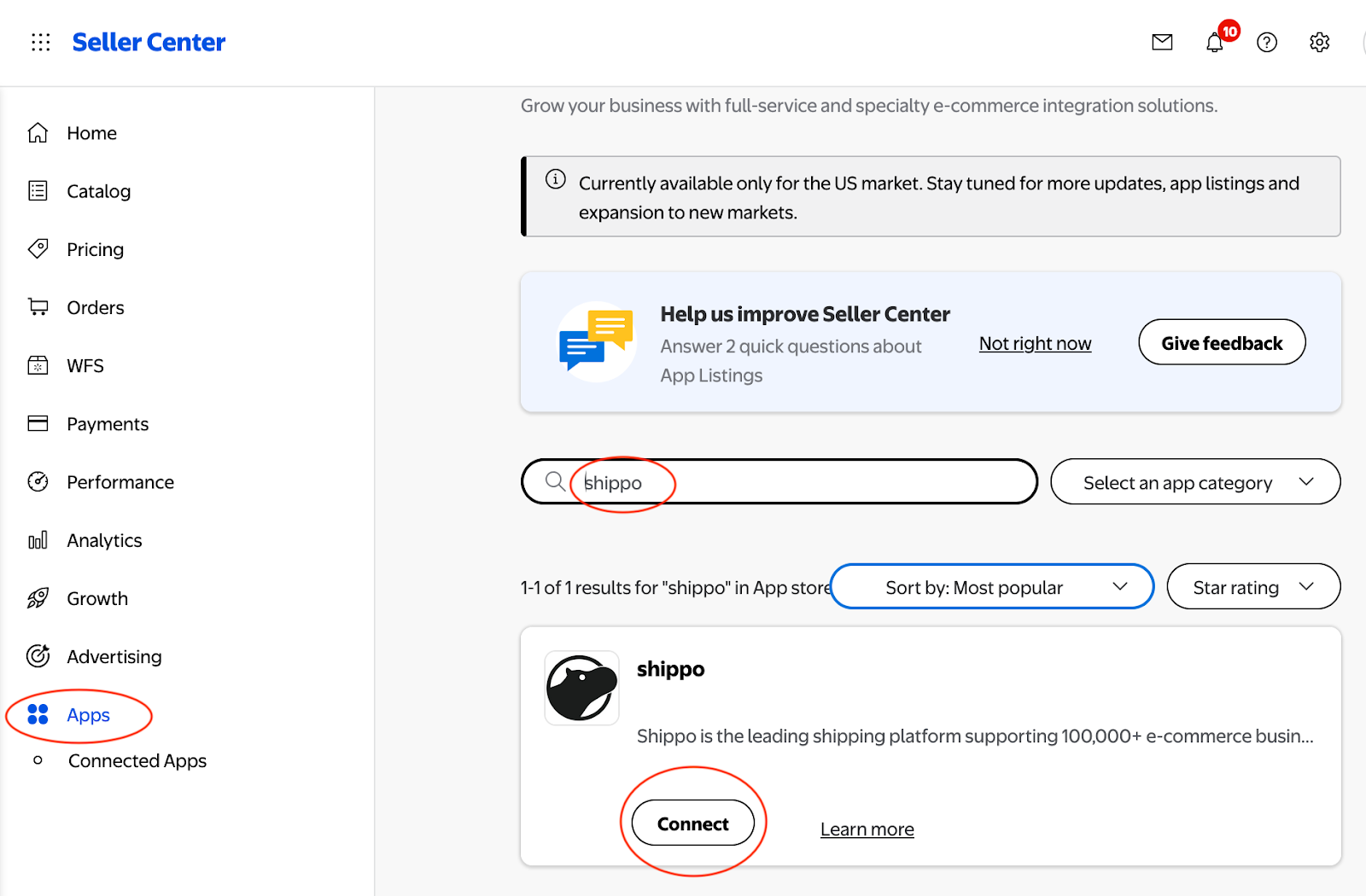 Walmart Seller Center Apps listing